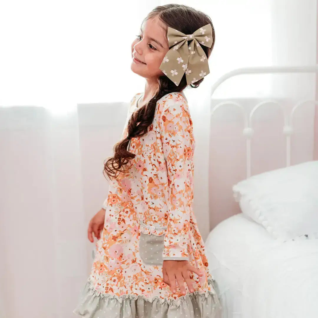 Cream Holly Christmas Sailor Bow