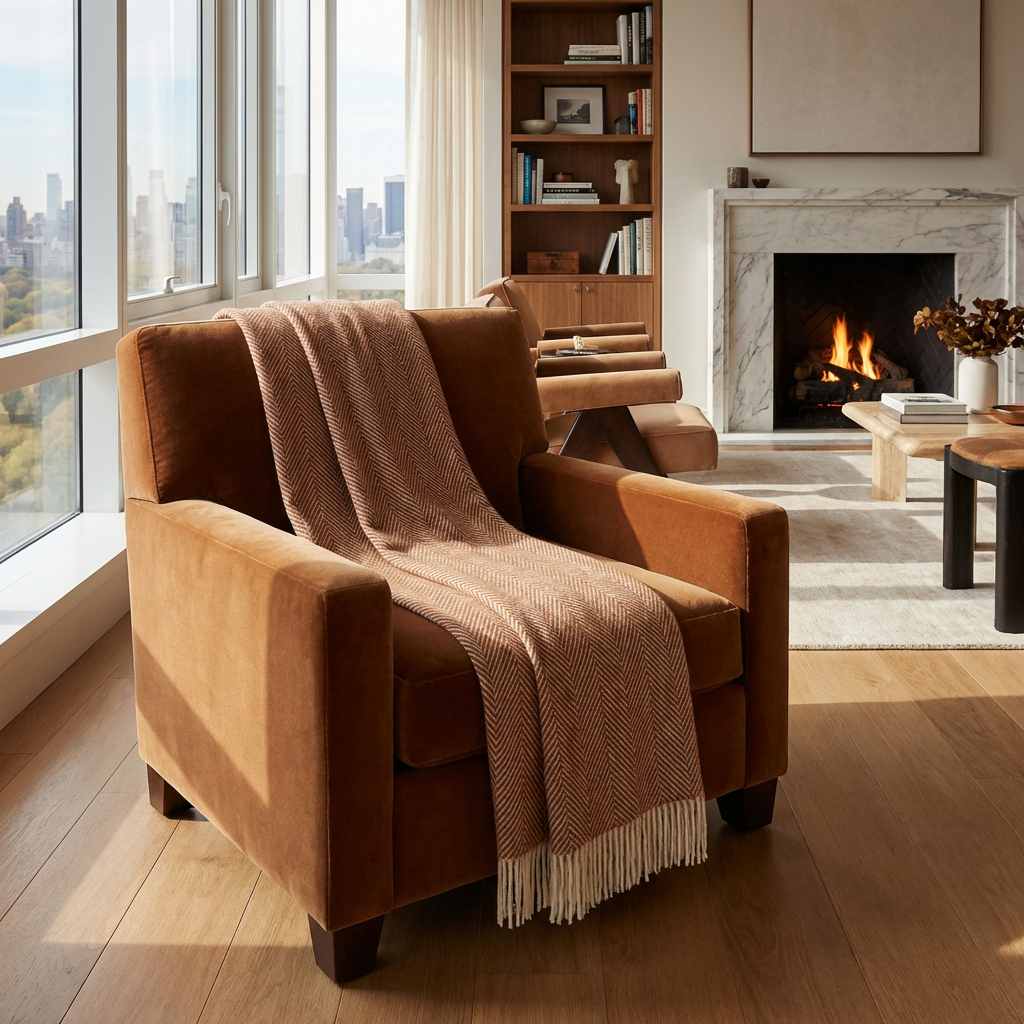 Southampton Home Merino Wool Herringbone Throw - Rust