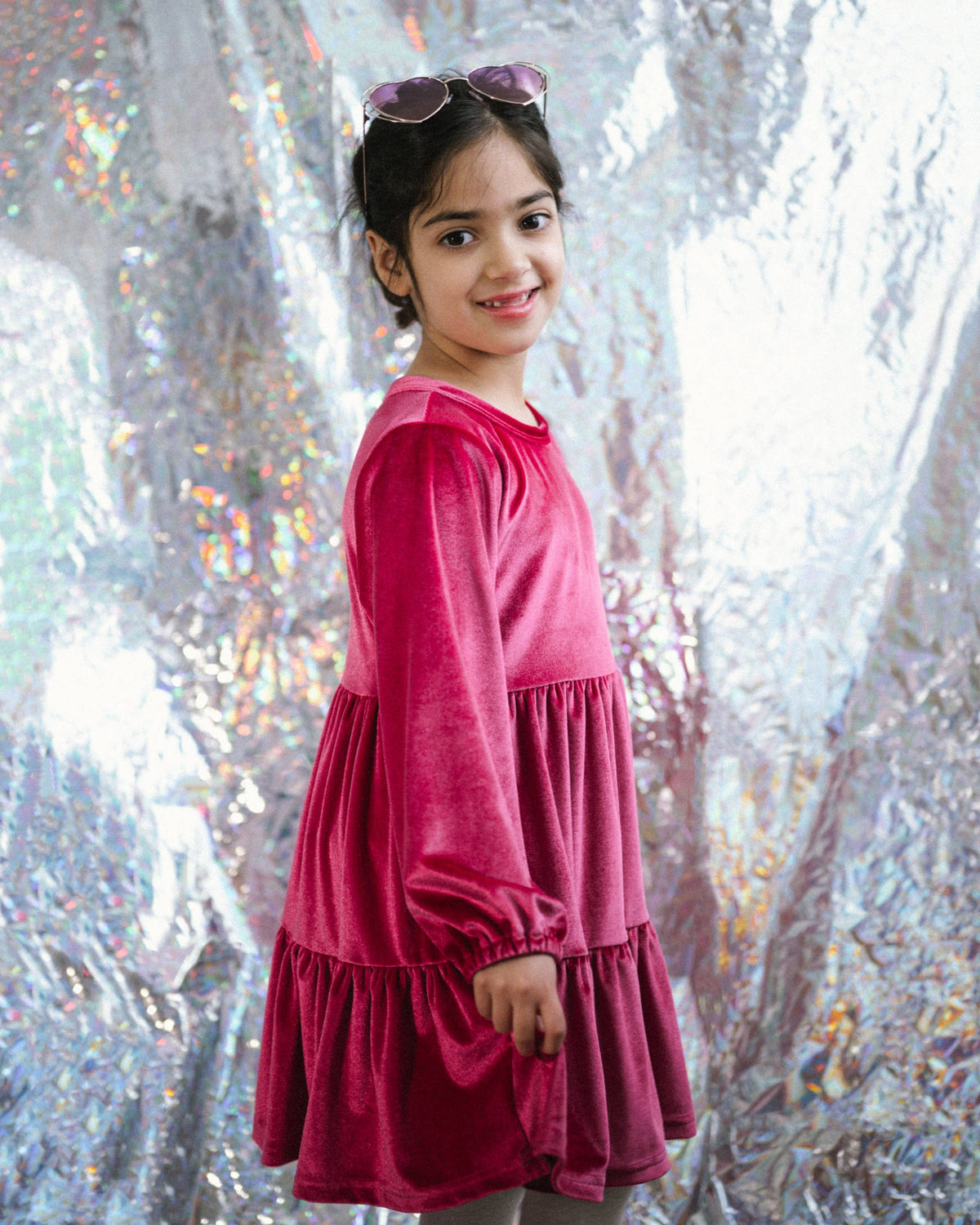 Groovy Velvet Gemstone Girls Dress in Hot Pink Valentine's