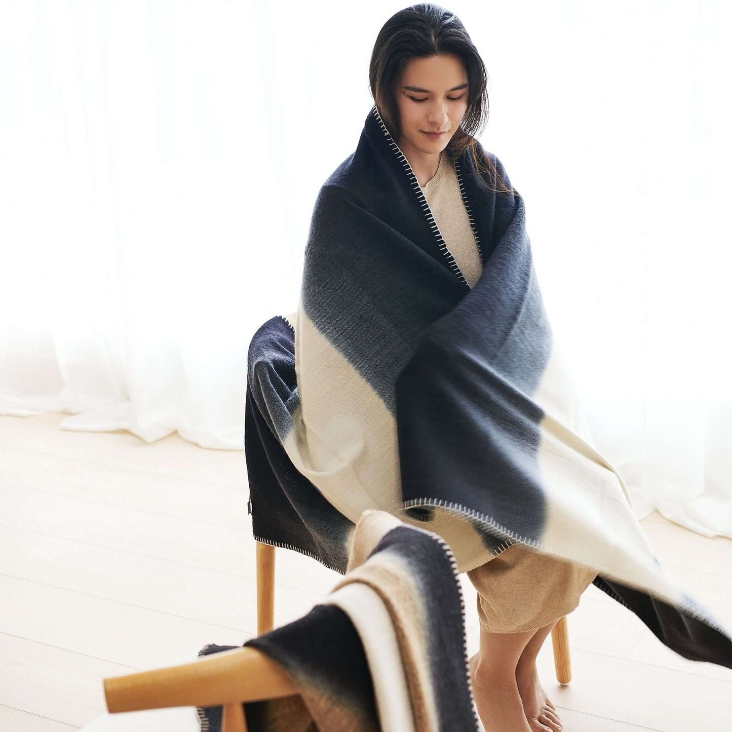 Handwoven Black and White Ink Soft Merino Throw Blanket