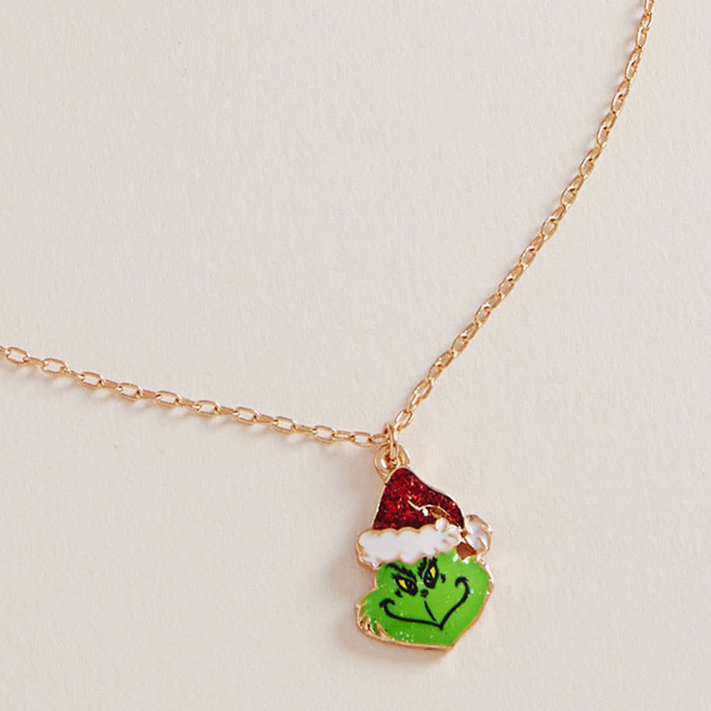 Holiday Grinch Green Monster Pendant Necklace