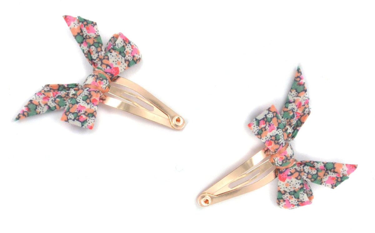 Liberty Print Bow Hair Clips, Rose Gold Plated Brass, Set of