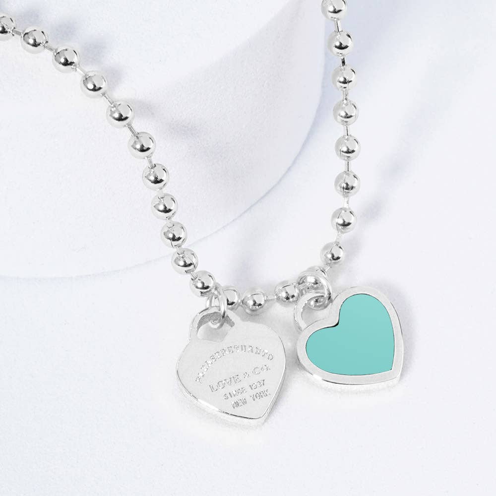 Gold Dipped Double Heart Pendant Bubble Chain Necklace