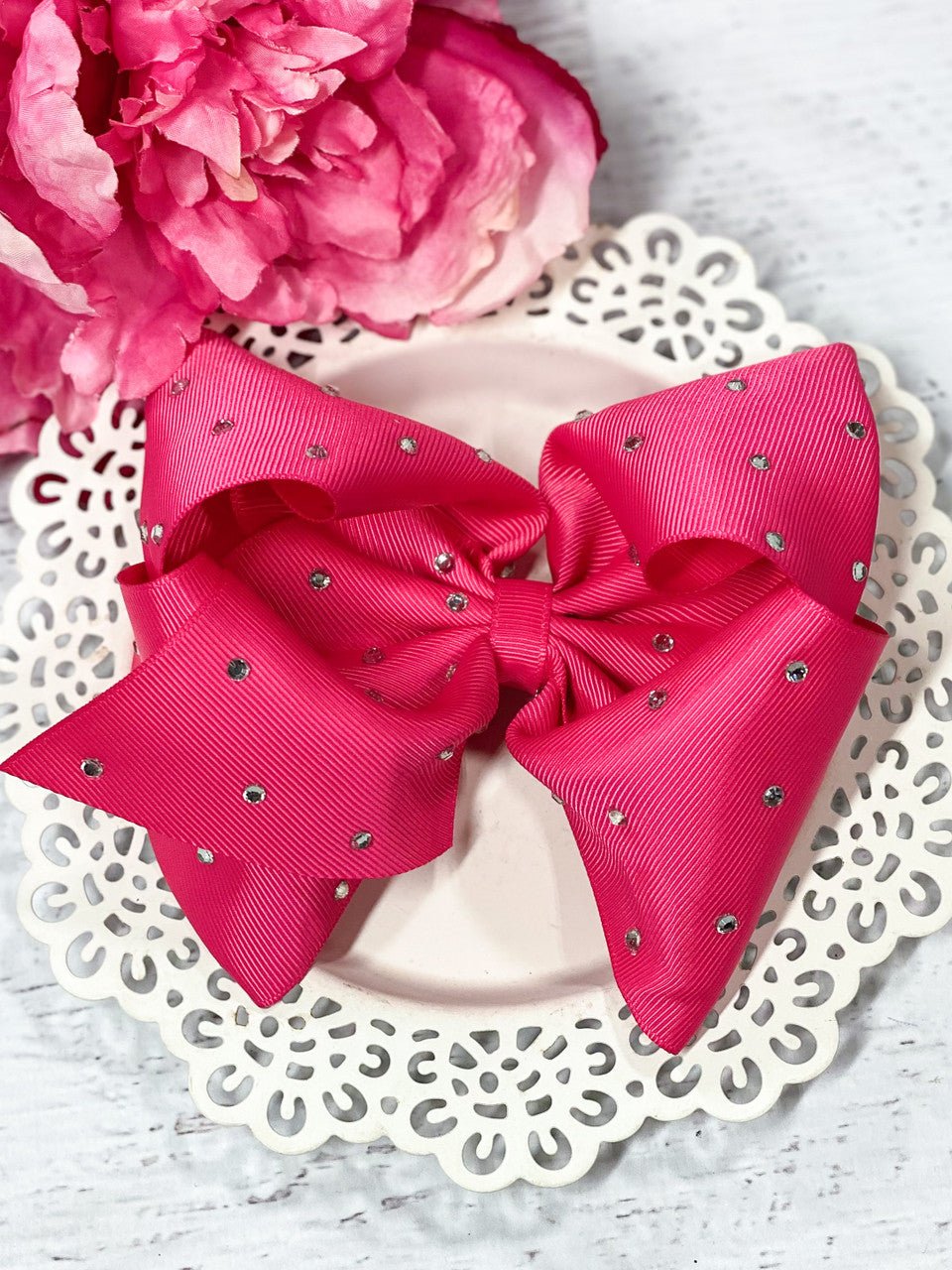 Clear Rhinestone Hair Bow - Alligator Clip - 5.5"