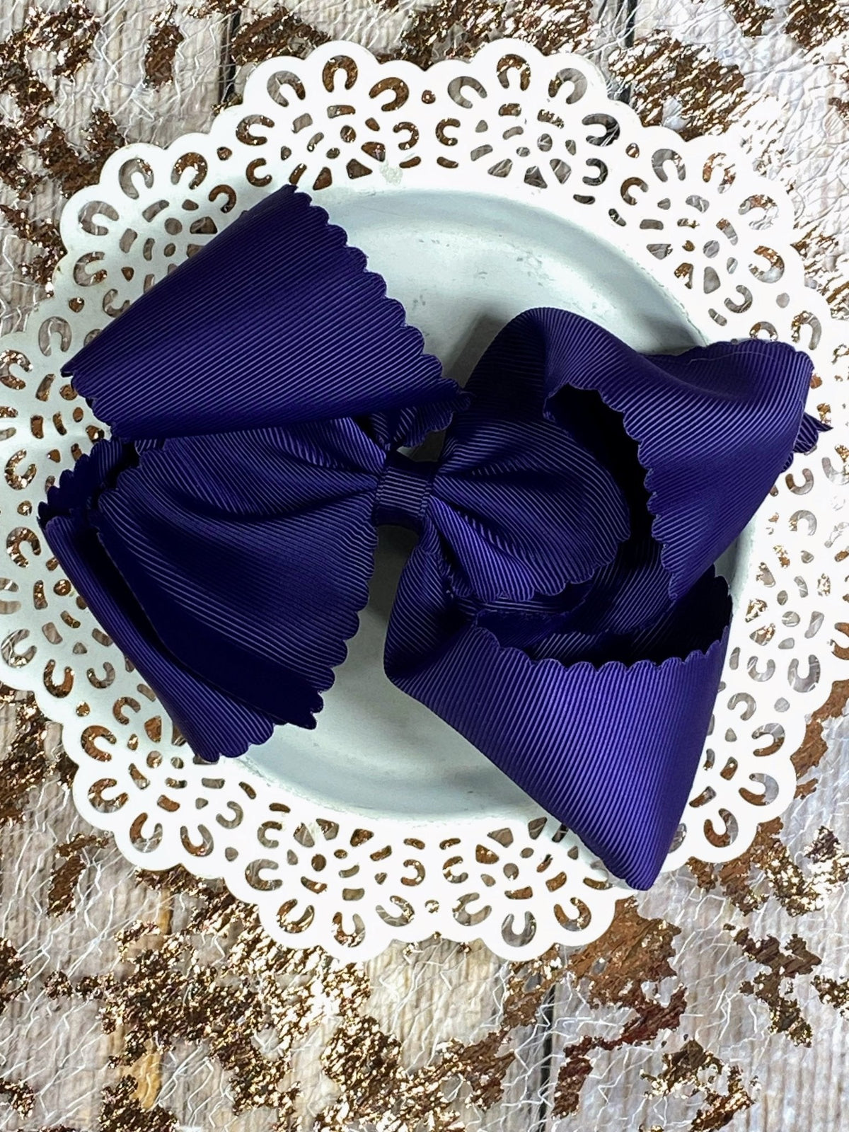 Oversize Scalloped Bows - Alligator Clip - 5.5"