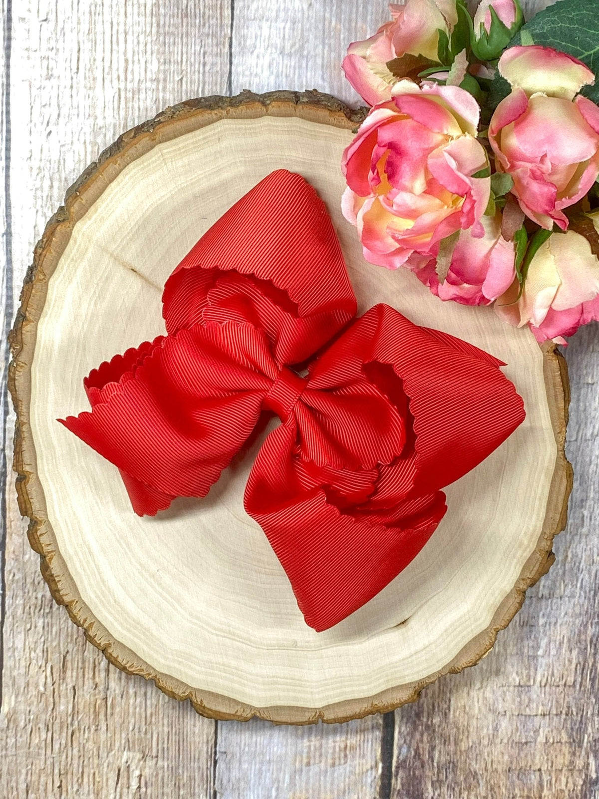 Oversize Scalloped Bows - Alligator Clip - 5.5"