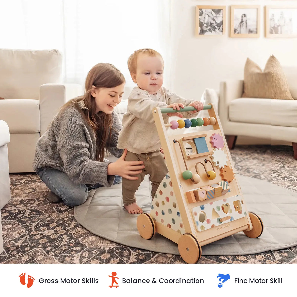 Tiny Land® Versatile Natural Wooden Baby Walker