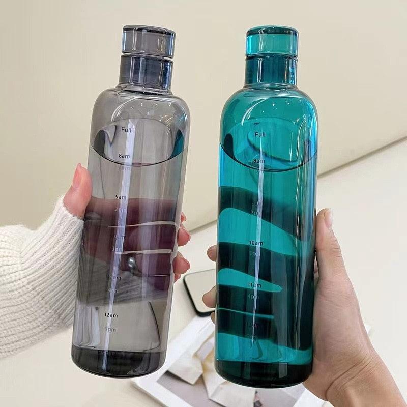 500ml Glass Water Bottle with Time Marker Transparent Milk Cup Outdoor Sports Portable Leakproof Drink Bottle with Cup Sets Water Bottle Leak-proof Time Scale Print Transparent High  Bottle for Office Water Bottle