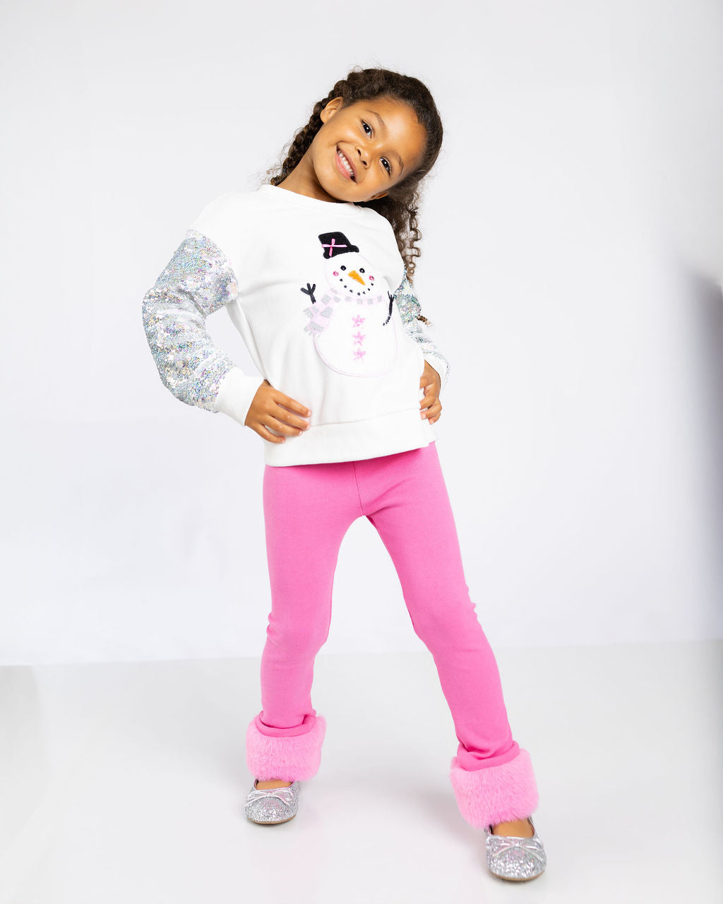 Snowman Sequin Sleeve Crewneck - preorder
