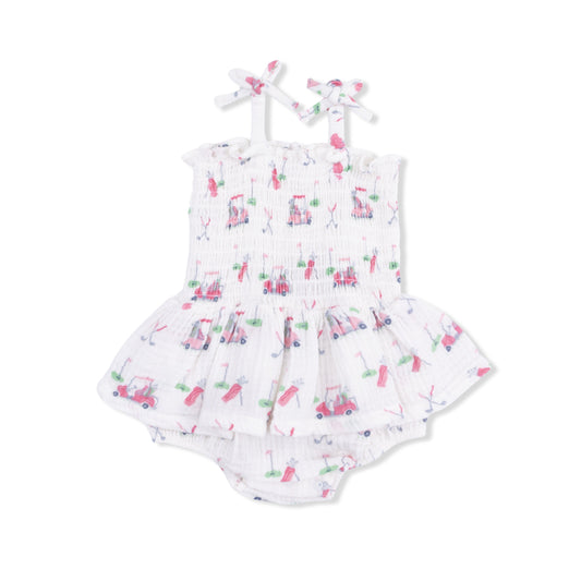 Baby Golf Carts Pink - Smocked Bubble with Skirt