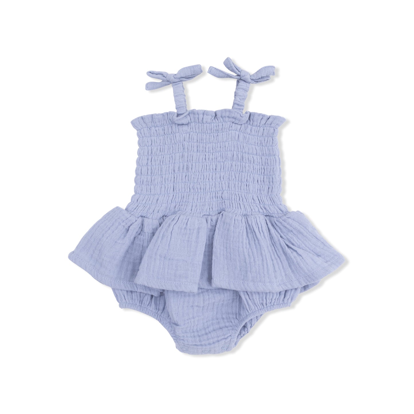 Solid Muslin Blue Blizzard - Smocked Bubble with Skirt
