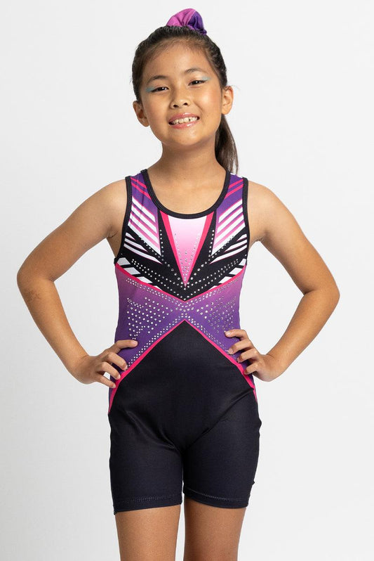 Magenta Diamond Pattern Biketard Unitard for Girls