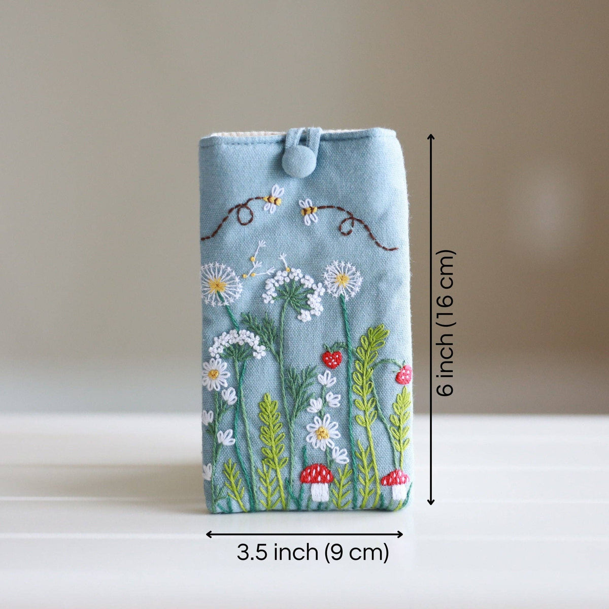 Hand Embroidered Glasses Case with Flower Embroidery