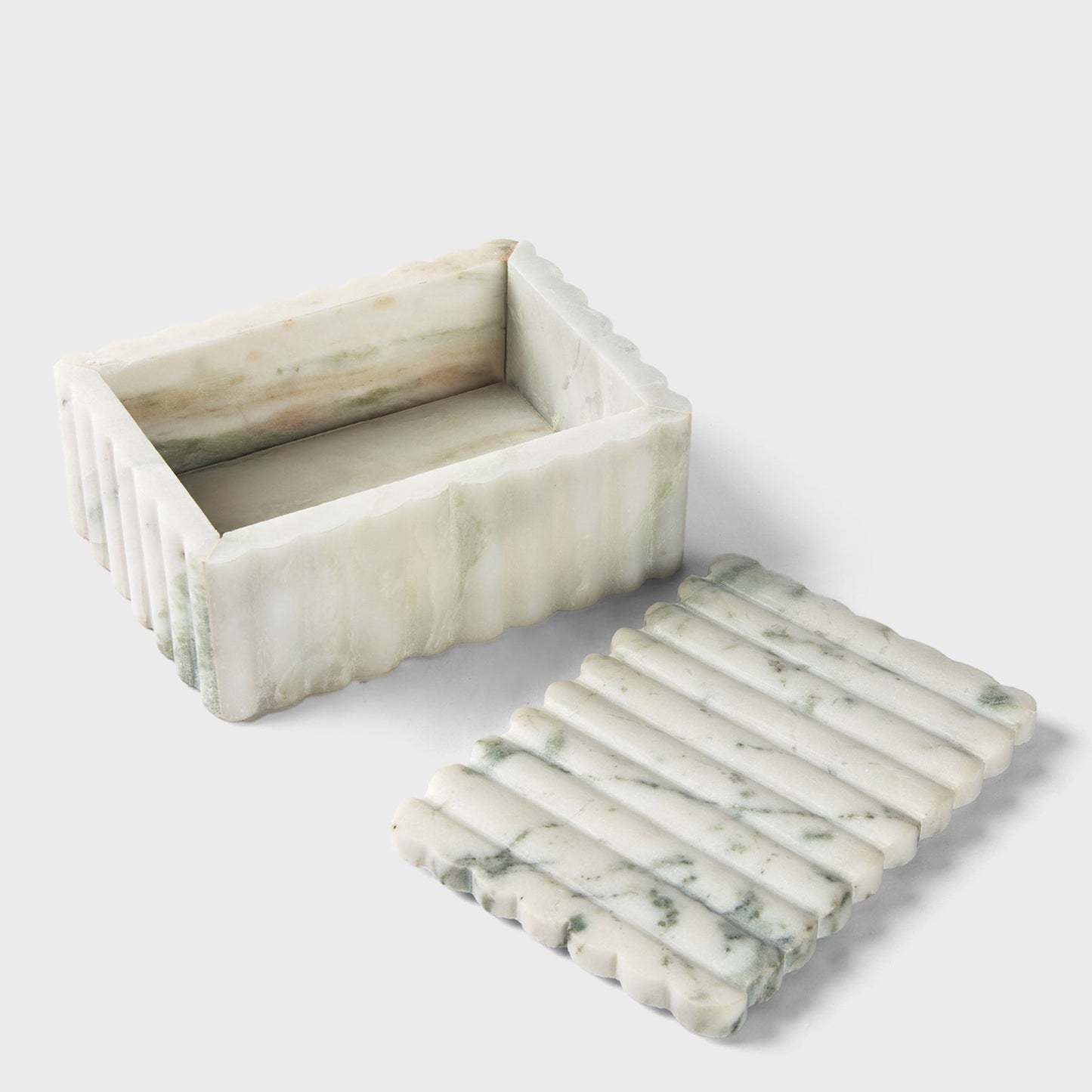 Sculpted Marble Storage Box, Natural Stone