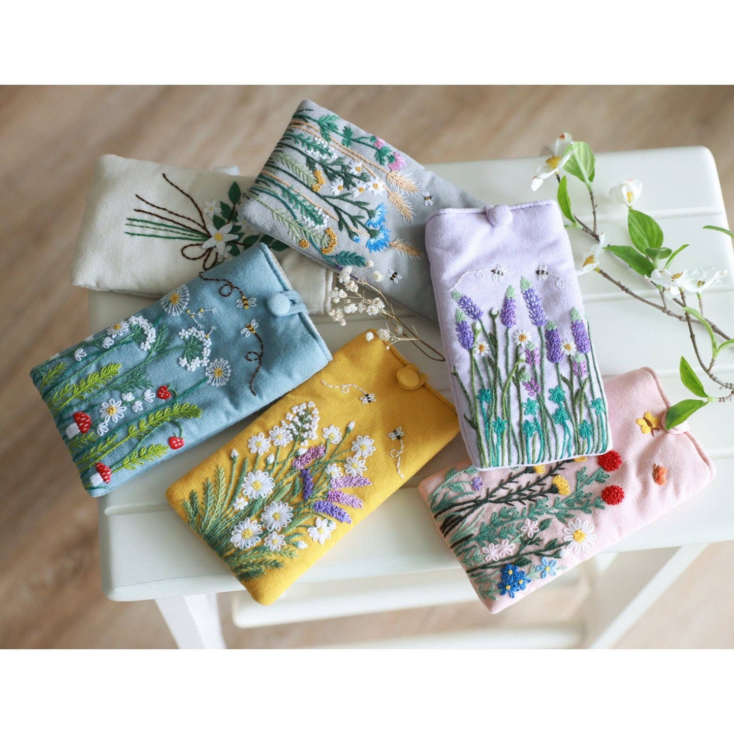 Hand Embroidered Glasses Case with Flower Embroidery