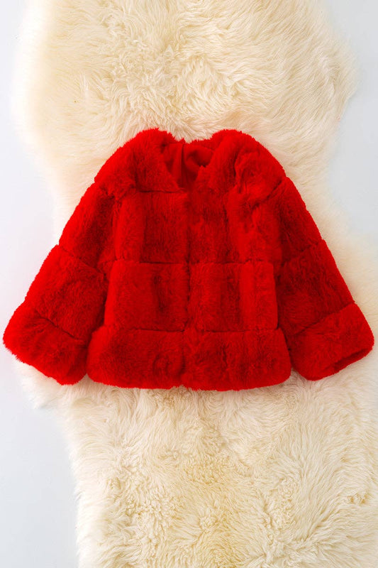 Red faux fur cozy jacket. TPG40414 Jean