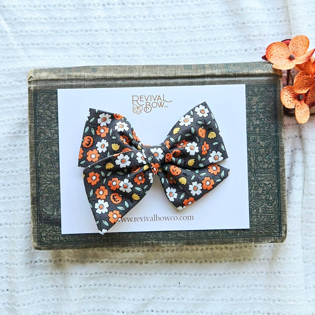 Large Fabric Bow on Clip • Halloween Floral