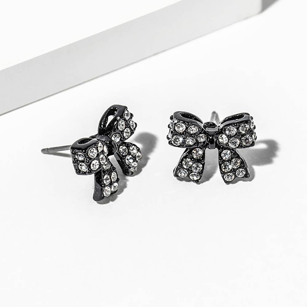 Crystal Rhinestone Bow Stud Earrings