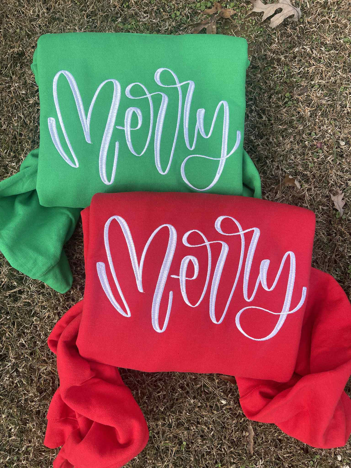Merry & Bright Spirits | Merry Script Embroidered Christmas Shirt