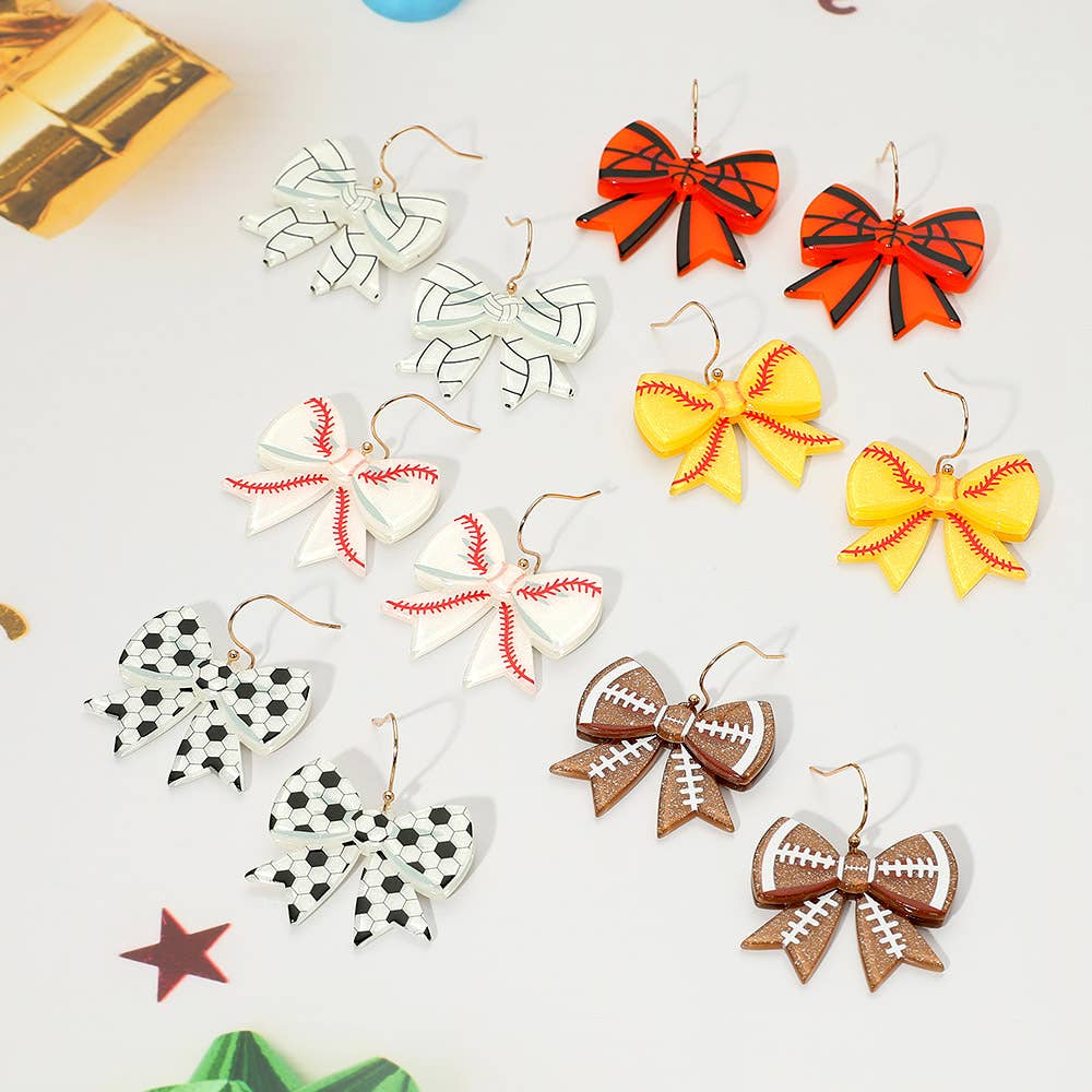 Resin Baseball Bow Dangle Earrings