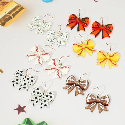 Resin Baseball Bow Dangle Earrings