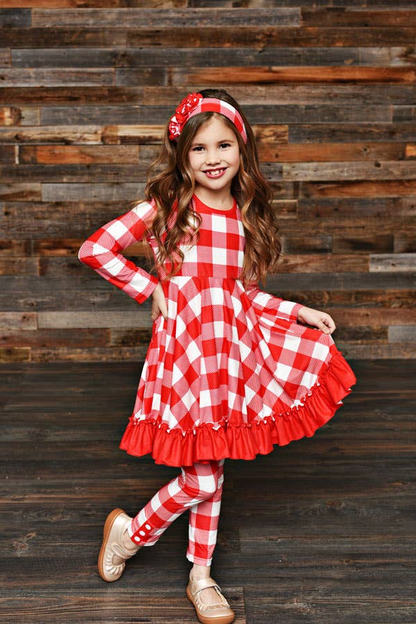 Red Plaid 2piece Dress&Legging Set