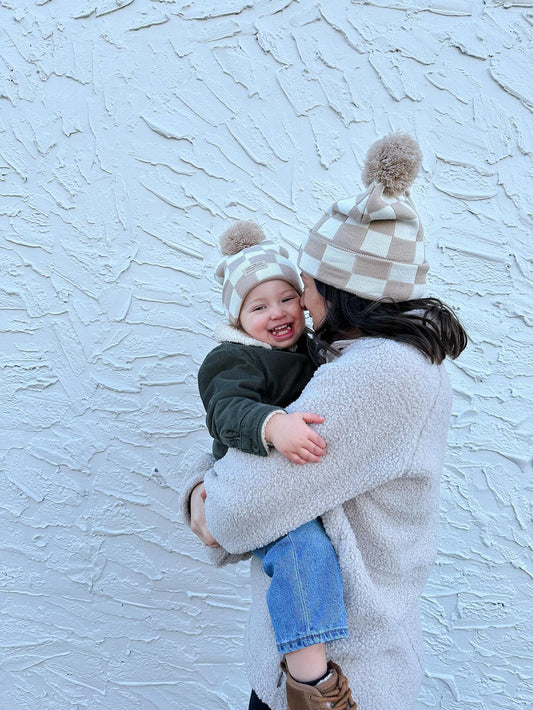 TAN CHECKERED BEANIE