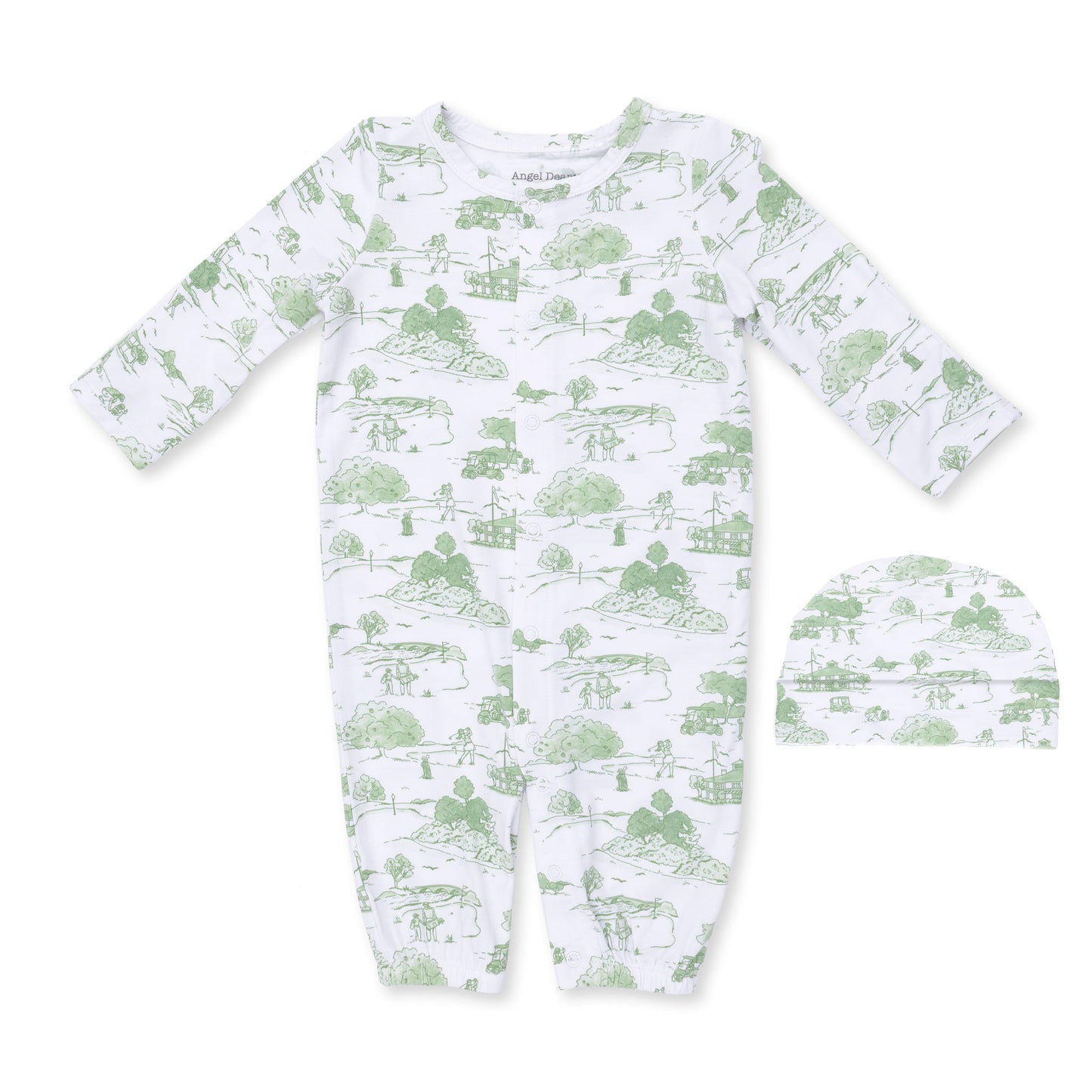Golf Toile Green - Convertible Gown and Beanie Hat