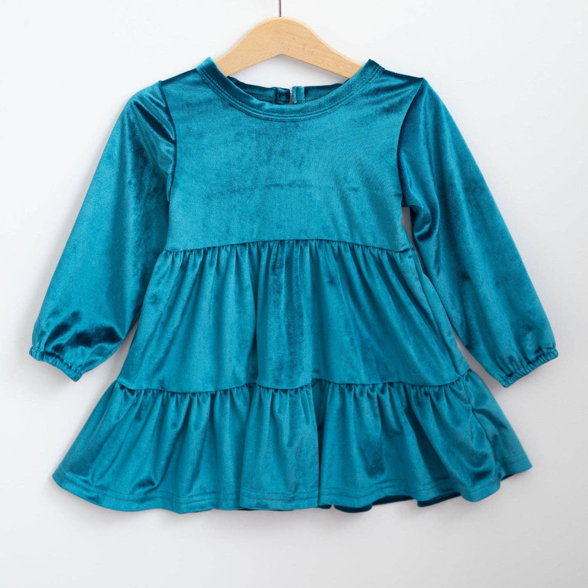 Groovy Velvet Gemstone Girls Winter Dress in Teal