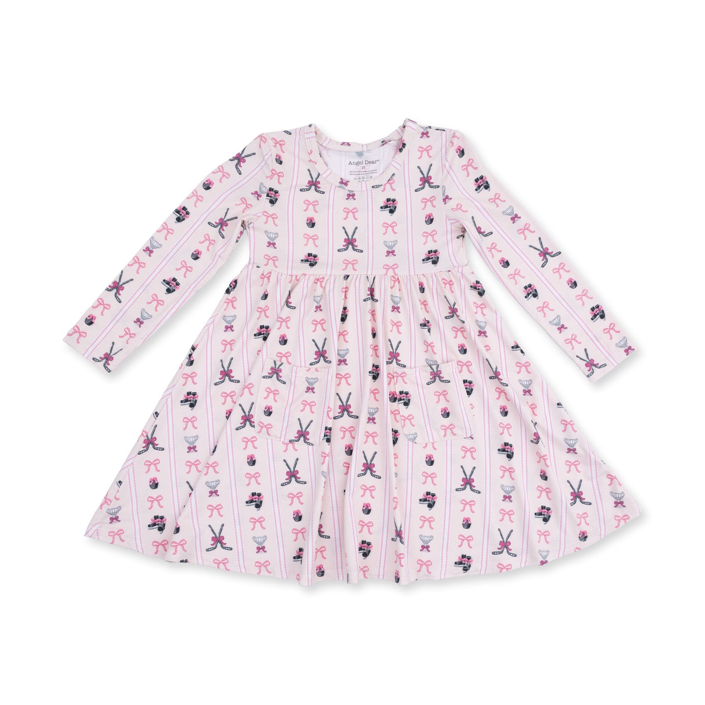 Megan's Bowtiful Hockey Stripe - Twirly Long Sleeve Dress