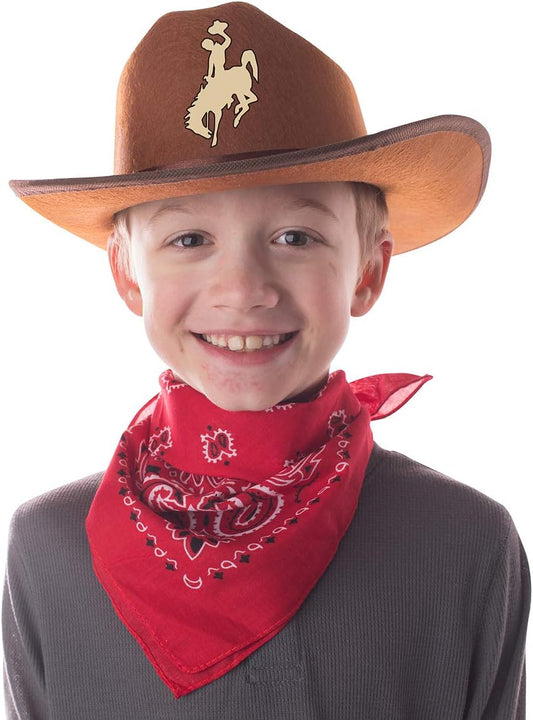 Jr Brown Cowboy Bronco Logo Hat with Red Bandana Kids Child Hat
