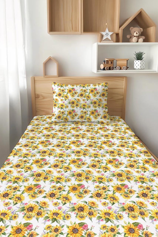 Suns and Roses (Sunflowers) Twin Fitted Sheet and Pillowcase Set BDLJ