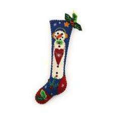 5.5" Blue Stocking w/Snowman Handcrafted Felt Ornament