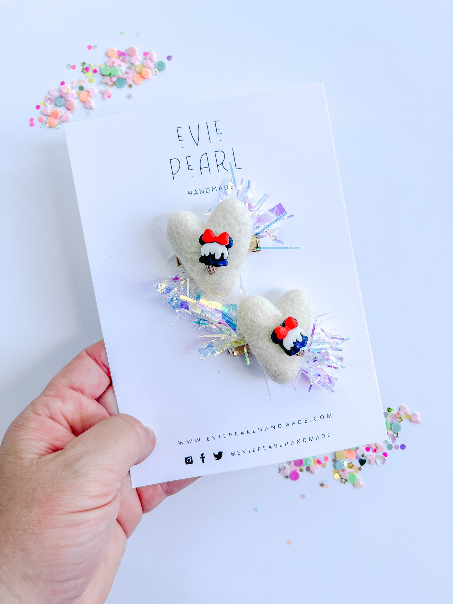 White Heart Mouse Bow Ice Cream Cone Pigtail Clips