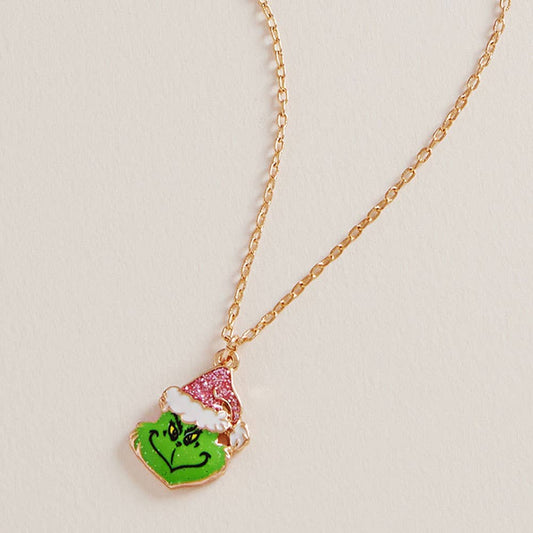 Holiday Grinch Green Monster Pendant Necklace