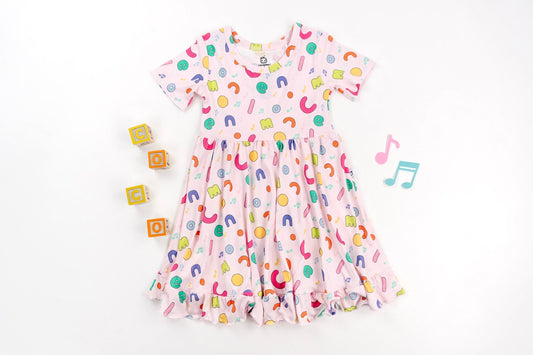 Dream Big Little Co x CoComelon ALPHABET SHORT SLEEVE DREAM RUFFLE DRESS