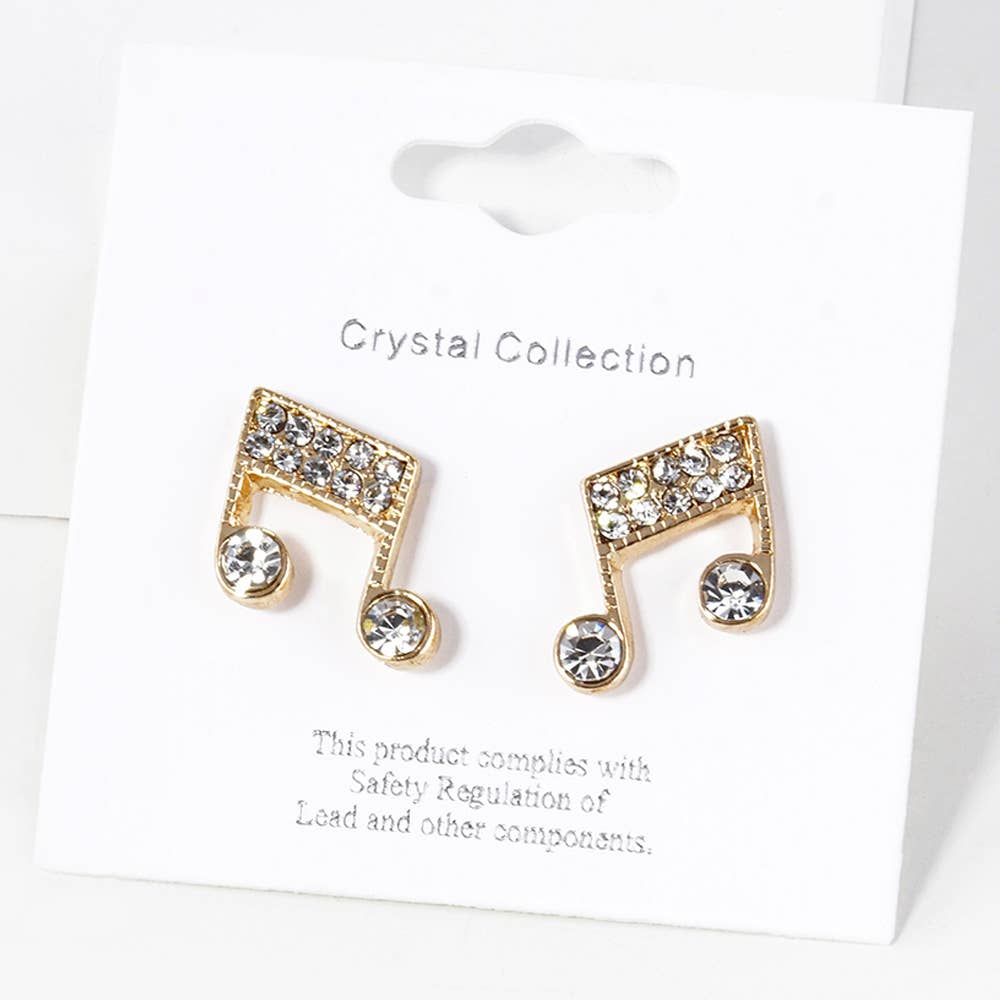 Crystal Paved Music Note Stud Earrings