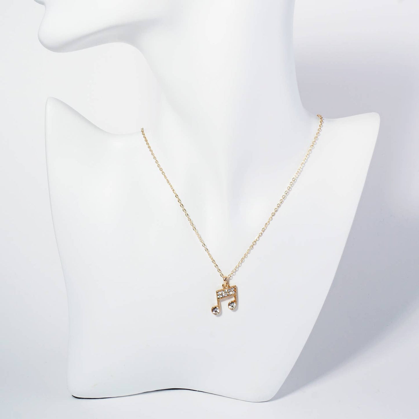 Rhinestone Embellished Metal Music Notes Pendant Necklace