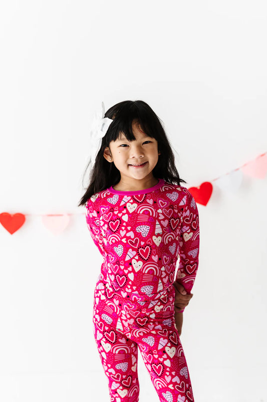 Pink I Love You Valentines Hearts Kids Bamboo PJs