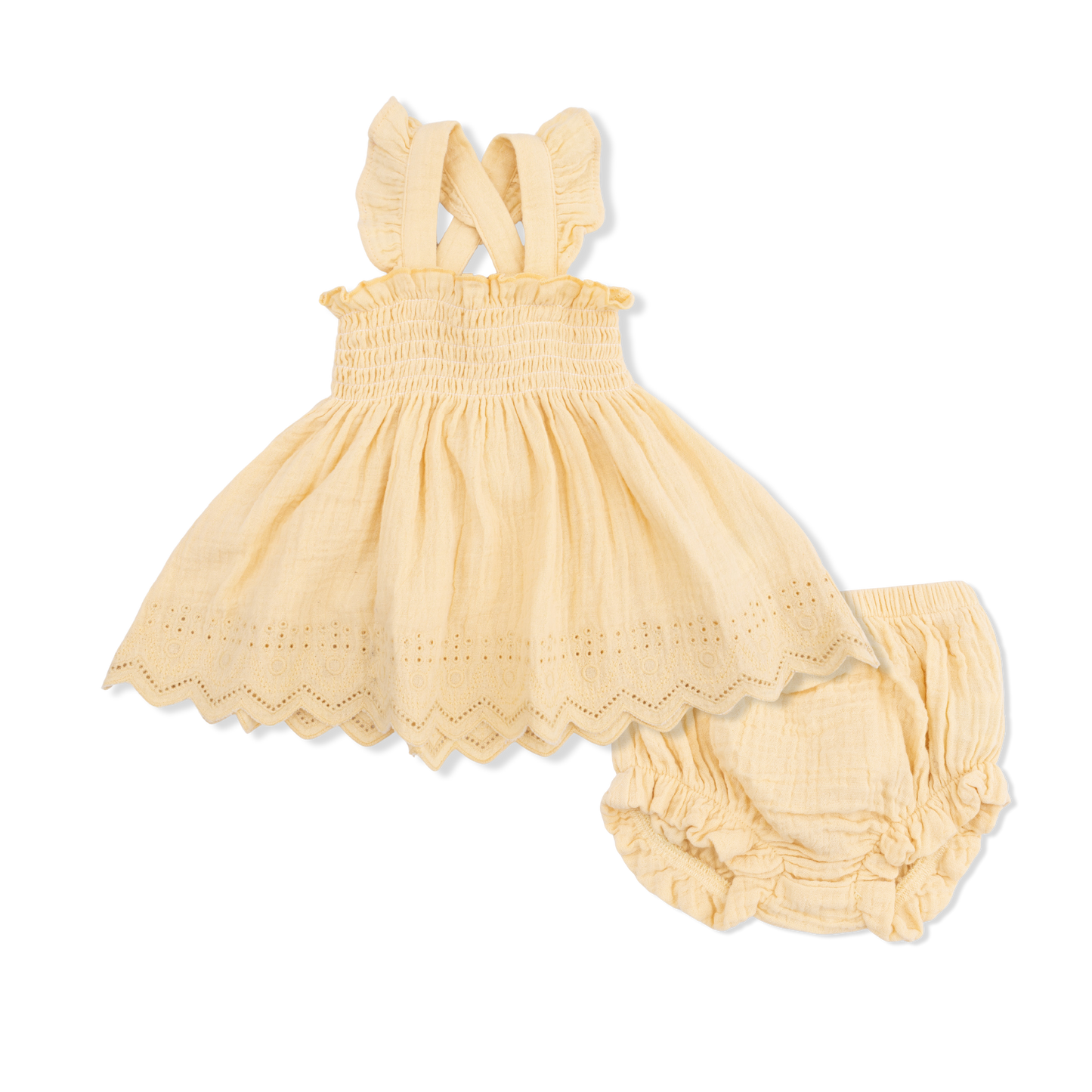 Solid Muslin Italian Straw - Smocked Top with Bloomer