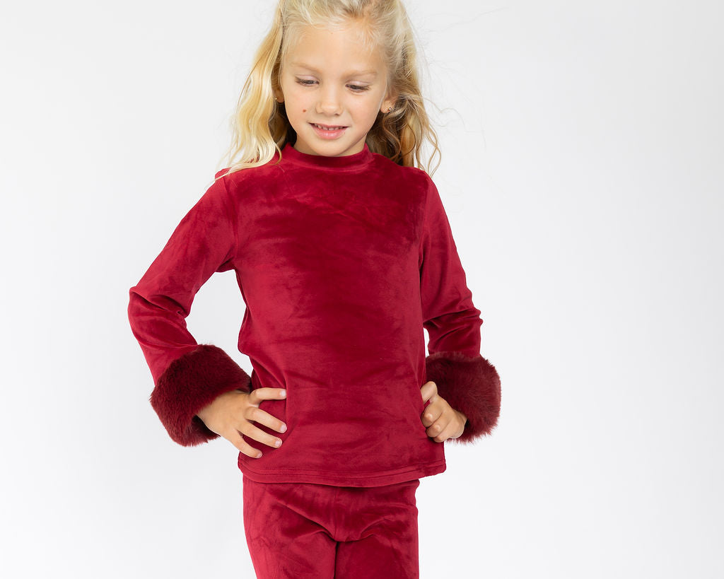 Red Velour Fur Cuffed Set - preorder