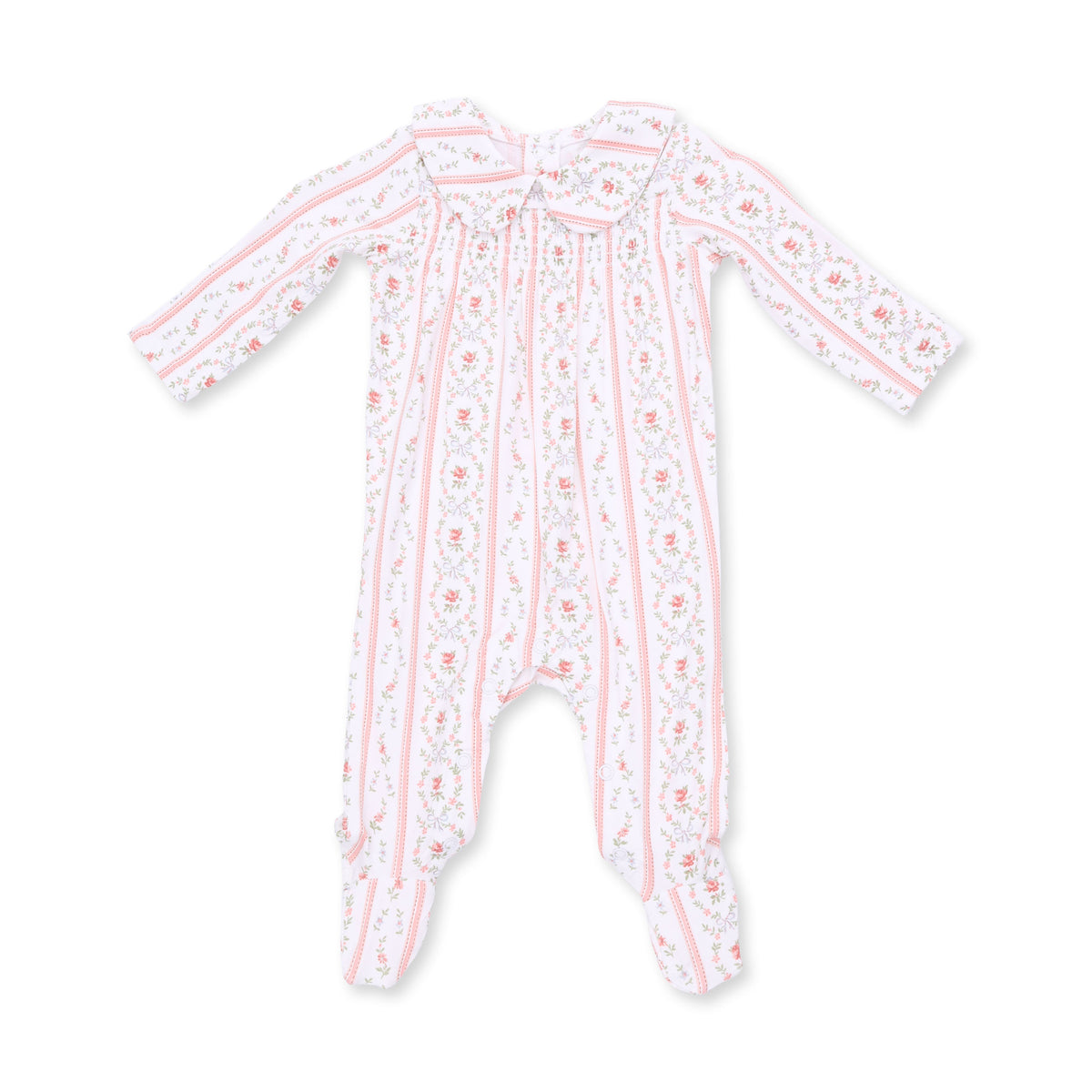 Marnie Rosebud Stripe - Smocked Peter Pan Snap Footie