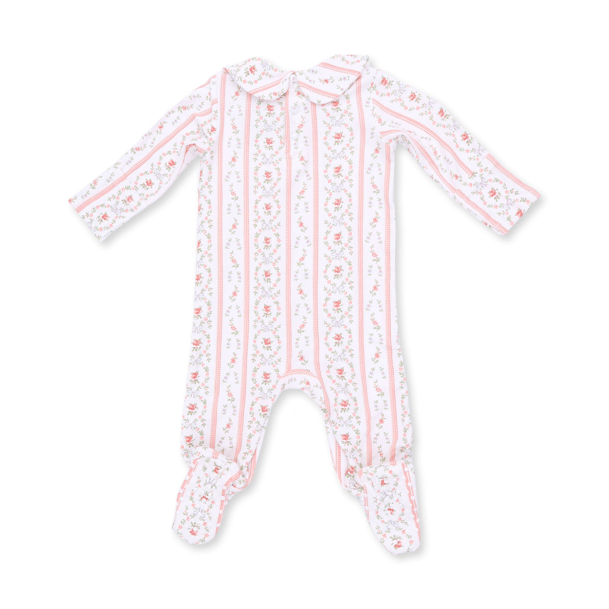 Marnie Rosebud Stripe - Smocked Peter Pan Snap Footie