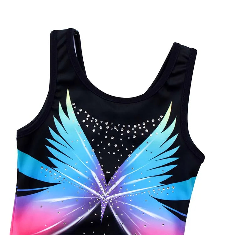 Colorful Shimmering Butterfly Gymnastics Leotard Set