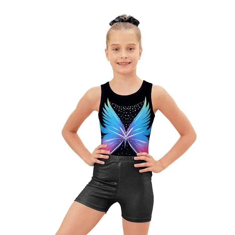 Colorful Shimmering Butterfly Gymnastics Leotard Set