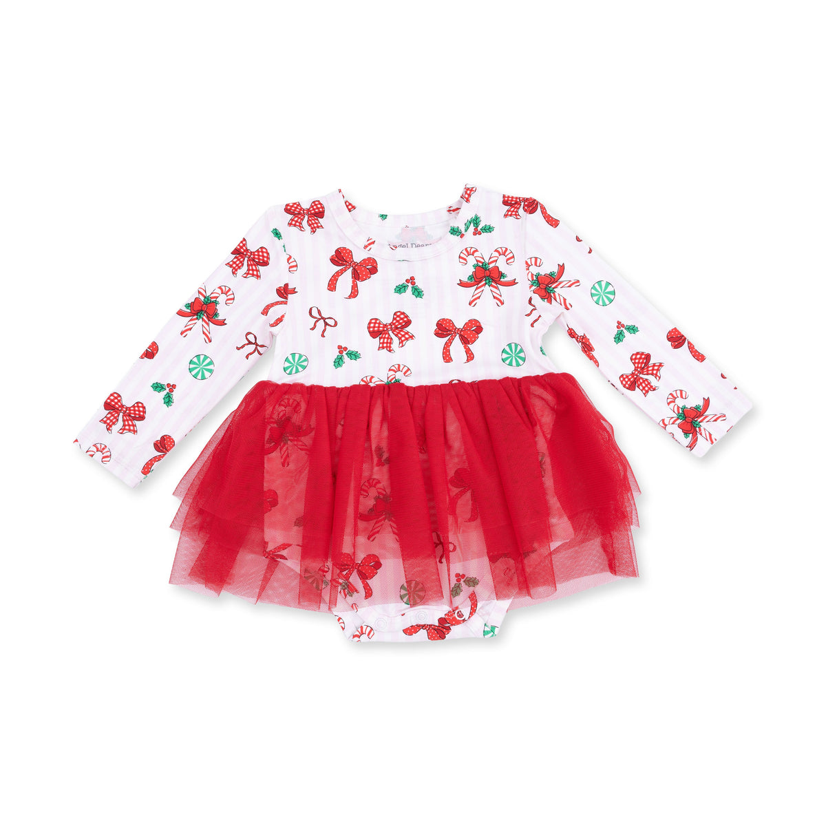 Bows & Candy Canes - Bamboo - Long Sleeve Tutu Bodysuit Dress