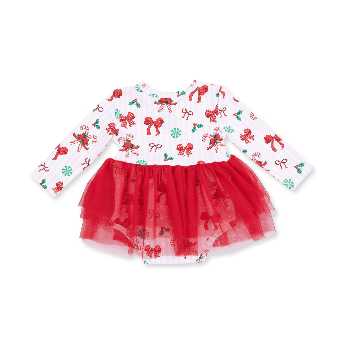 Bows & Candy Canes - Bamboo - Long Sleeve Tutu Bodysuit Dress