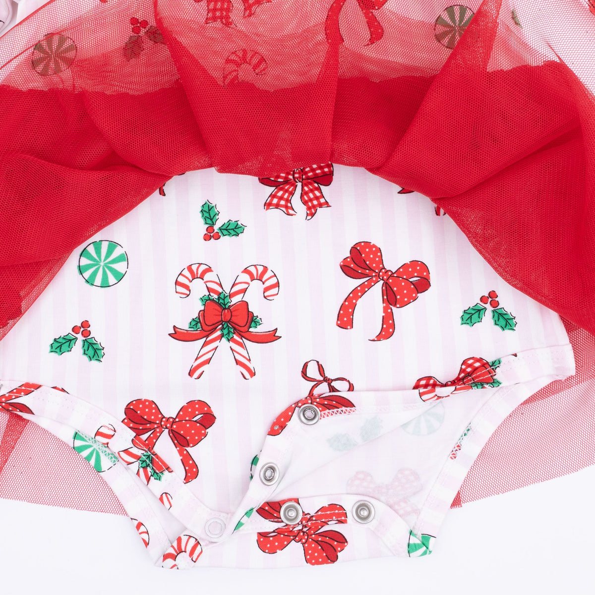 Bows & Candy Canes - Bamboo - Long Sleeve Tutu Bodysuit Dress