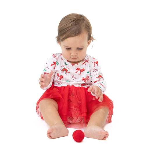 Bows & Candy Canes - Bamboo - Long Sleeve Tutu Bodysuit Dress