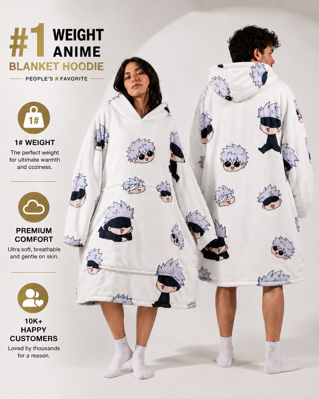 Jujutsu Kaisen Gojo Wearable Blanket Hoodie for Adults & Kids | OLM Toys